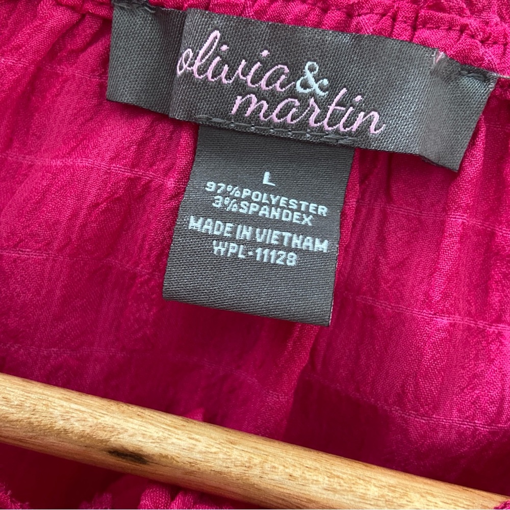 OLIVIA & MARTIN BRIGHT PINK TOP/BLOUSE WITH RUFFLE DETAILS, TIE NECKLINE, LARGE - Picture 11 of 11